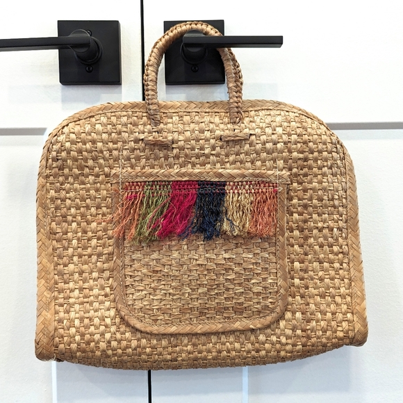 Vintage Handbags - Woven Rattan Mexican Tote Bag Boho Bohemian